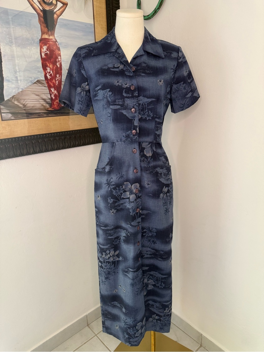 Vintage Max Taylor Hawaiian Floral Button Front Midi Dress USA Size 6